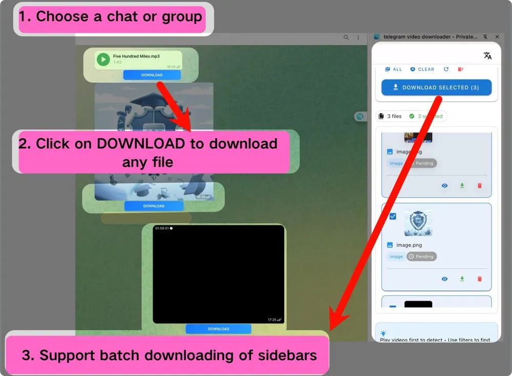 تحميل دفعي لمقاطع Telegram تحميل دفعي لمقاطع Telegram